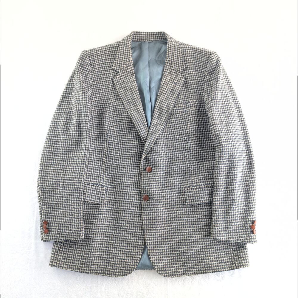 Vintage Hammonton Park 100% Virgin Wool Houndstooth Sport Coat Men's Size 48/2XL